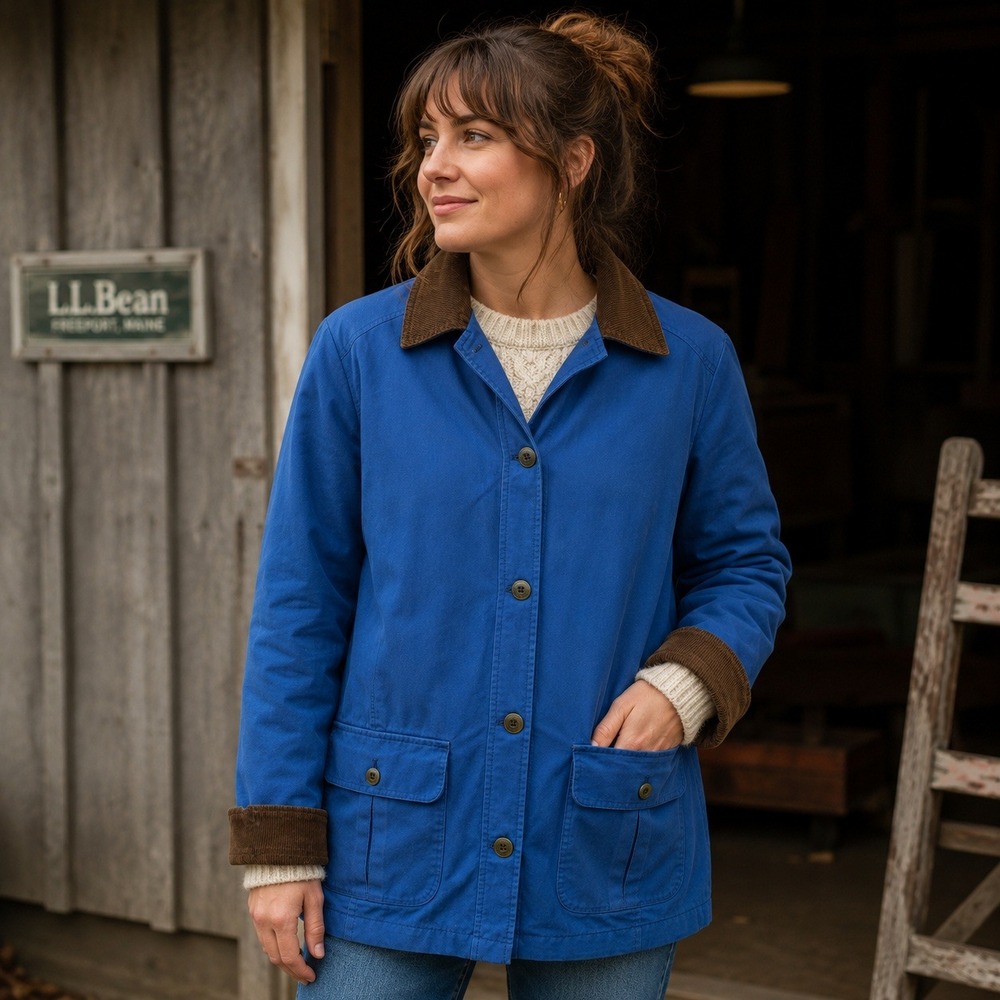 VTG LL Bean Adirondack Barn Chore Jacket Womens 2X Blue Flannel Lined Corduroy